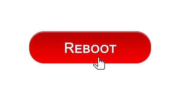 Reboot web interface button clicked with mouse cursor, red color, site design — Stock Photo, Image
