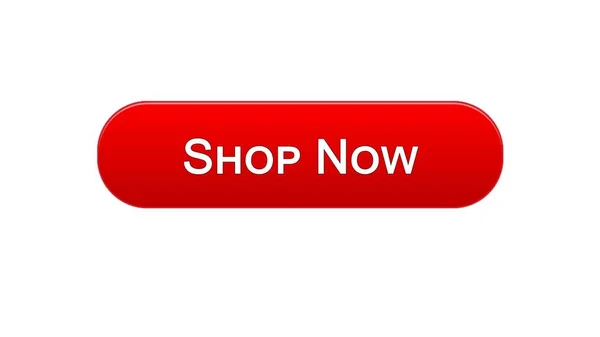 Shop şimdi web arabirimi düğme kırmızı rengi, online alışveriş hizmeti, reklam — Stok fotoğraf