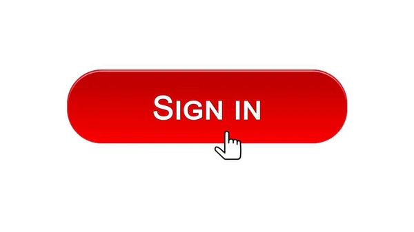 Sign in web interface button clicked with mouse cursor, red color, online — Stock Photo, Image