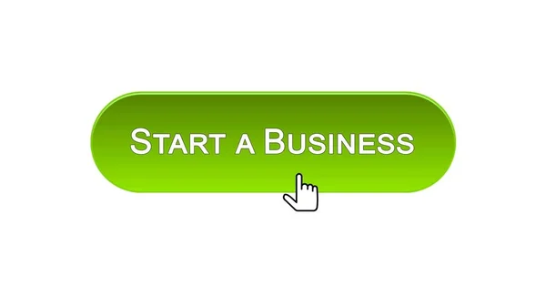 Elkezd egy üzleti web interface gombra kattintott az egér kurzor, zöld színű — Stock Fotó
