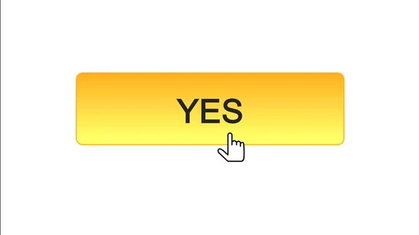Yes web interface button clicked with mouse cursor, orange color, online program — Stock Photo, Image