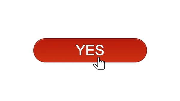 Yes web interface button clicked with mouse cursor wine red, online program — Stock Photo, Image