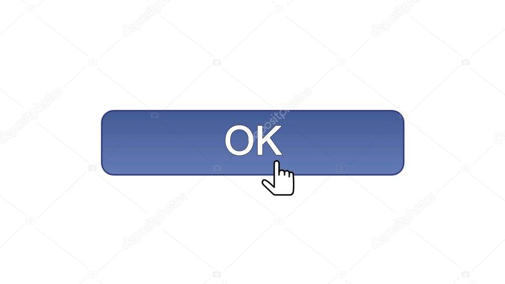 Ok web interface button clicked with mouse cursor, violet color, site design