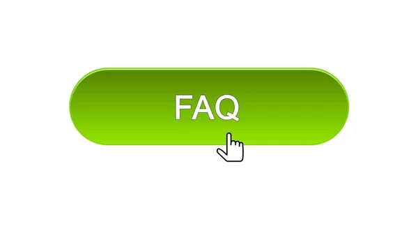 FAQ botón de interfaz web hace clic con el cursor del ratón, color verde, soporte en línea —  Fotos de Stock