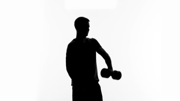 Sport male lifting heavy dumbbell with effort, building muscles, workout in gym — Stock Video