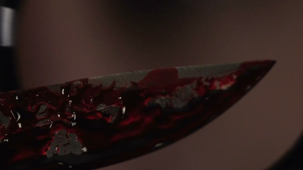 Polizeiinspektor untersucht blutiges Messer vom Tatort, Ermittlungsmethoden — Stockvideo