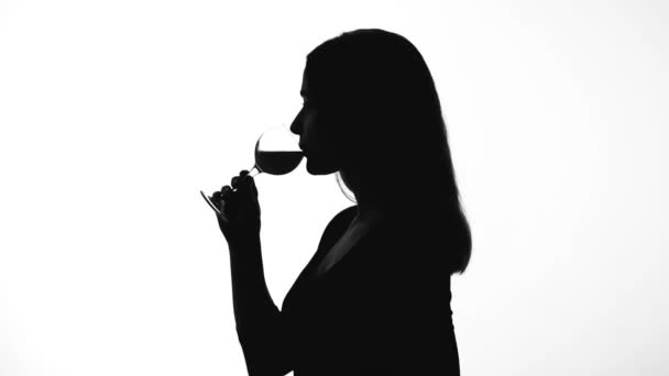 Mulher atraente beber vinho, solitário, mas confiante senhora bem sucedida flertando — Vídeo de Stock