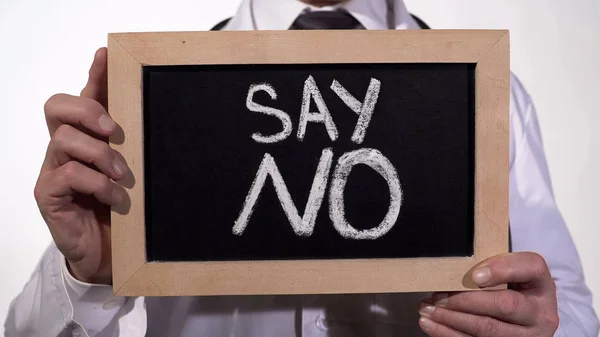 Katakanlah tidak ada teks di papan tulis di tangan dokter, menyerah kebiasaan hidup yang tidak sehat — Stok Foto