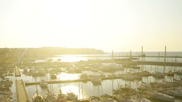 Boats anchored in Ischia harbour, luxury yacht club, vacation on Italian seaside — Stock Video
