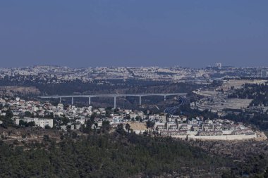Kudüs 'ün panoramik manzarası. Sonsuz şehir genel görünümü