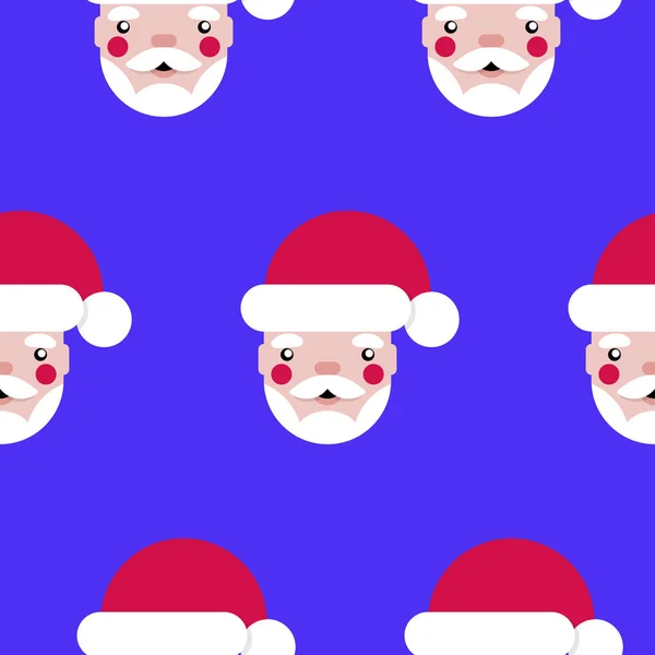 Flat Seamless Santa Claus Face Pattern Blue Background Trendy 2019 — Stock Vector