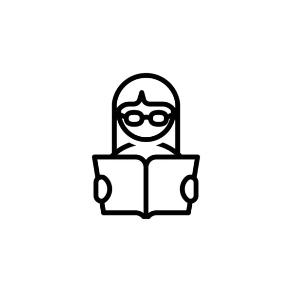 Lány olvasás szemüvegben vektor oktatási ikon az online oktatás, egyetemek, iskolák stb. — Stock Vector