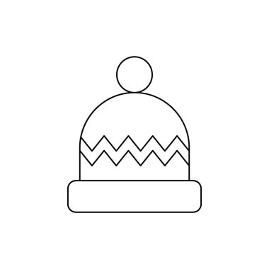 Minimalist tarzda, pompon vektör ikonuyla örülmüş bir şapka. Kış tatili aktiviteleri ve dekorasyonlar. Satır sanatı.