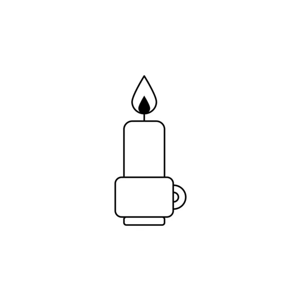 Cute candle in a cup or candlestick vector icon in trendy simple minimalist style. Winter holidays decorations. Line art — Stock Vector