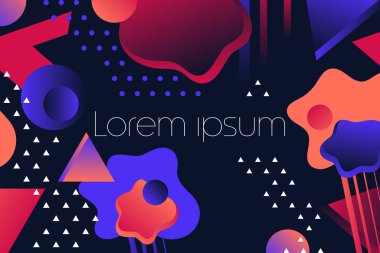 Modern geometrik arkaplan dizaynı, üçgenler ve daireler, modaya uygun mor, turuncu renkler. Parlak ve kalın eğimler