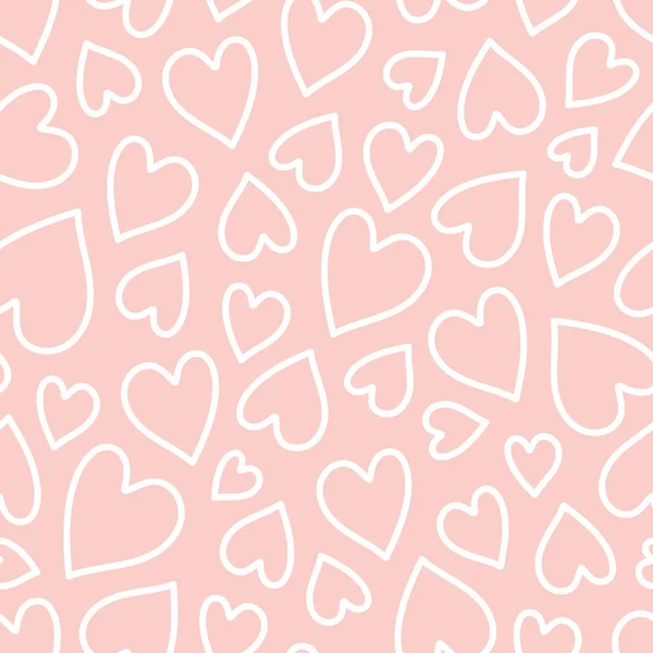 Cute seamless Valentine's Day hearts pattern on pink salt background. Flat style. Line art. — Stock Vector