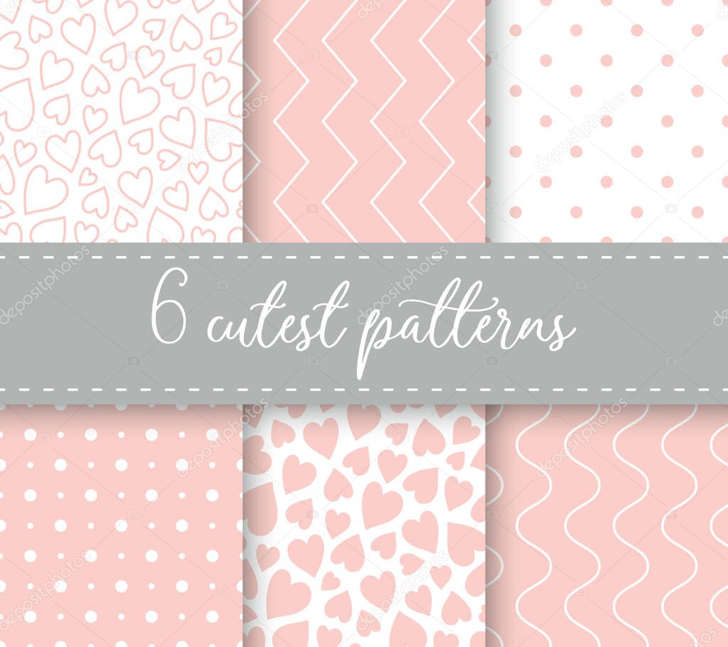 Valentine's Day trendy pattern collection in white and pale pink rose colors. Flat style. Cute, minimalist and simple.