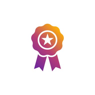 Parlak renk eğimli bir yıldız vektör ikonu ile ödül rozeti. Online eğitim, e-öğrenim kaynakları, uzak çevrimiçi kurslar, üniversiteler ve okullar için sertifika mührü. Moda düz biçimi.