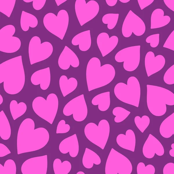 Pink hearts seamless pattern on a purple background. Flat, minimalist and simple. Can be used as a Valentines day card. — Stock Vector