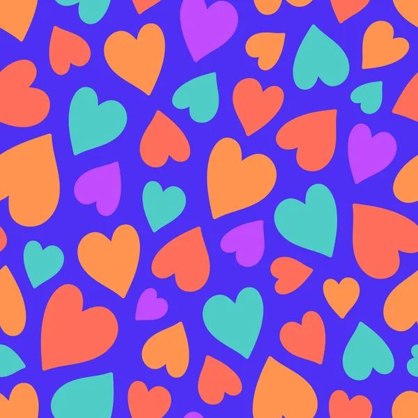 Cute Valentine Day Hearts Seamless Pattern Trendy Bright Colors Violet — 스톡 벡터