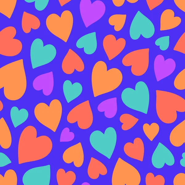 Leuke Valentijnsdag Harten Naadloos Patroon Trendy Heldere Kleuren Een Violette — Stockvector