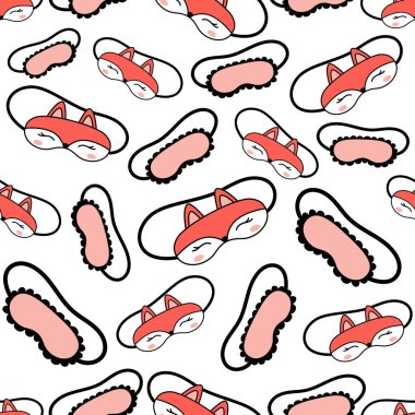 Cute sleeping masks seamless pattern. Bundle of stylish fox sleeping masks in Scandinavian style. Vector illustration.