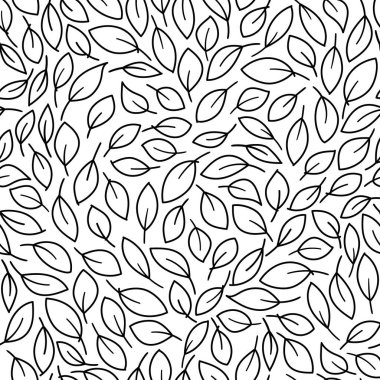 Beautiful leaves seamless pattern. Black on white background. Leaf pattern in trendy minimalist line art.