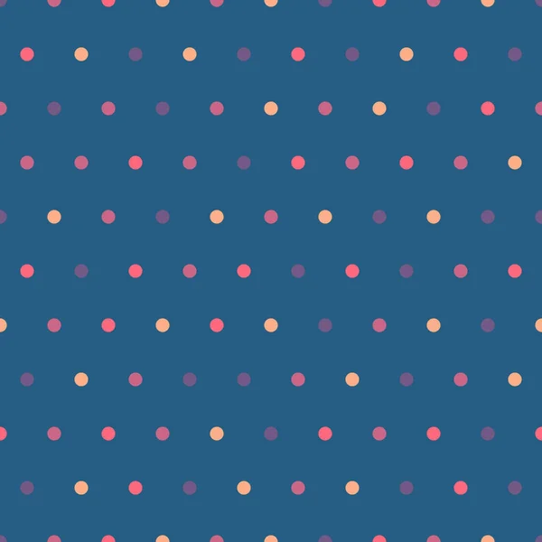 Polka dot padrão sem costura brilhante no fundo azul. Círculos bonitos padrão vetorial em cores vintage na moda . — Vetor de Stock