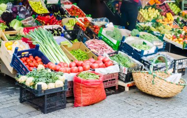 Vegetables and fruits stall on the streets of istanbul, Turkey.