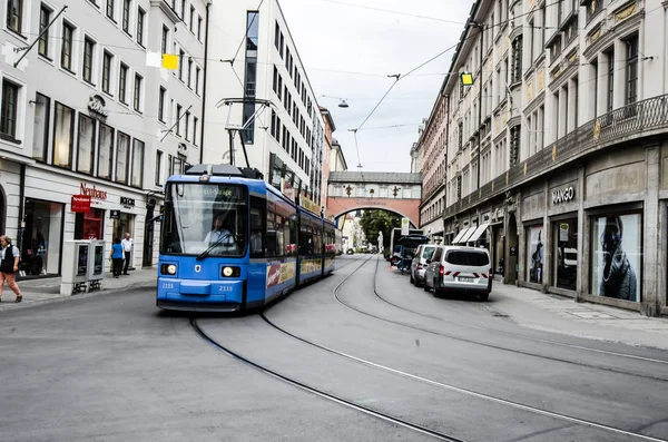 Munich / Germany 29th Aug 2019. Blue trams running through the german city of Munich.