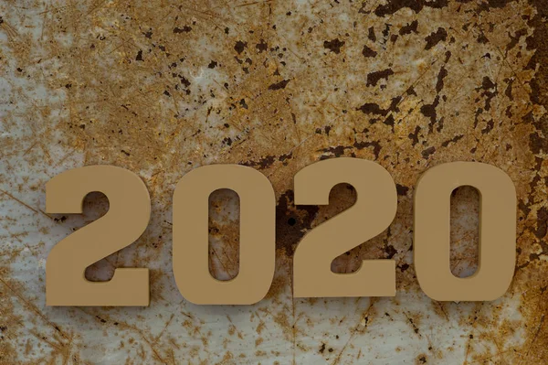 Creative Inspiration Concepts 2020 Rusty Colored Text Number Rusty Metal — Stock Photo, Image