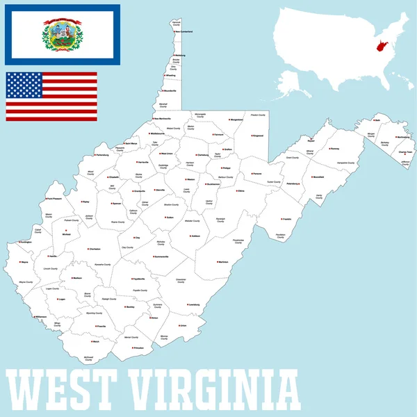 O mapa de West Virginia — Vetor de Stock