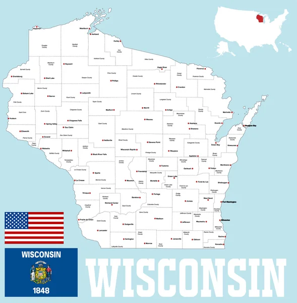 El mapa de Wisconsin — Vector de stock