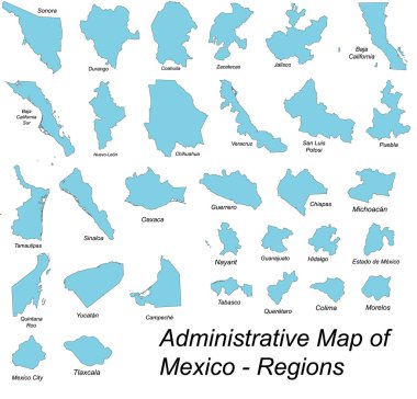 Map of mexican regions clipart