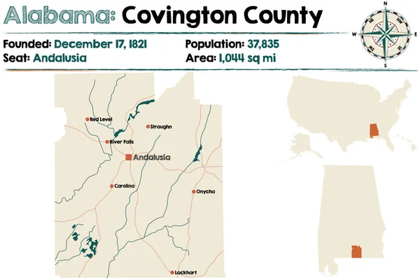 Alabama: Mapa do Condado de Covington —  Vetores de Stock