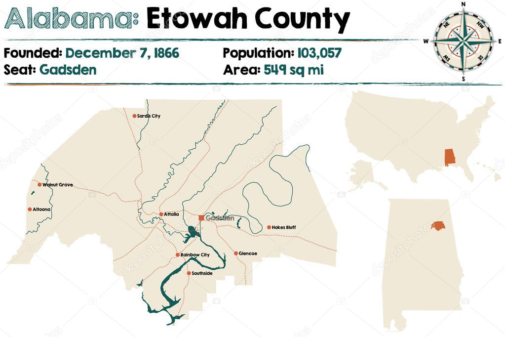 Alabama: Etowah county map