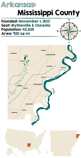 Arkansas : Carte du comté de Mississippi — Image vectorielle