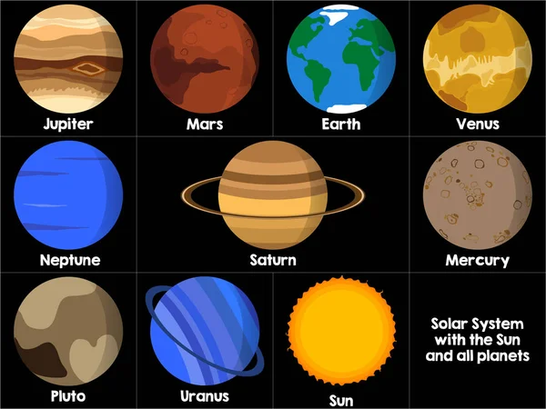Iconos de todos los planetas — Vector de stock