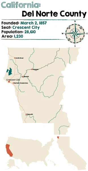 Kalifornie - mapa okresů Del Norte — Stockový vektor