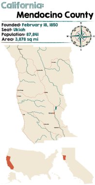 California - Mendocino ilçe harita