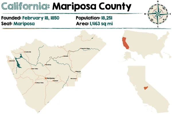 Califórnia - Mapa do condado de Mariposa — Vetor de Stock