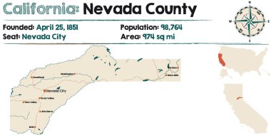 Büyük ve ayrıntılı harita Kaliforniya - Nevada county