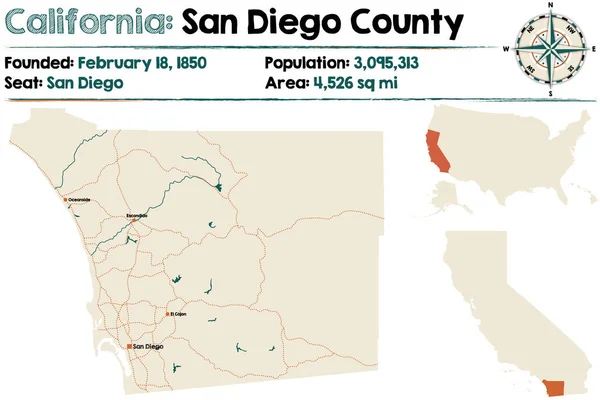 San Diego county in California — Stock Vector