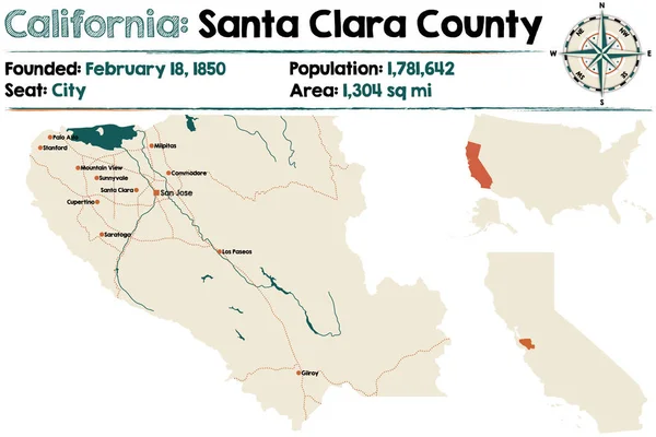 Santa Clara county in California — Stock Vector