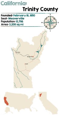 Büyük ve ayrıntılı harita Trinity County, Kaliforniya