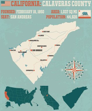Büyük ve ayrıntılı harita Calaveras County, Kaliforniya