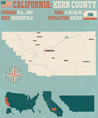 Büyük ve ayrıntılı harita Kern County, Kaliforniya