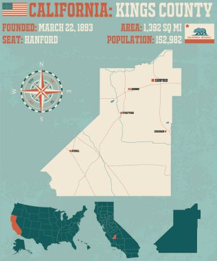 Kings County, Kaliforniya büyük ve ayrıntılı haritası
