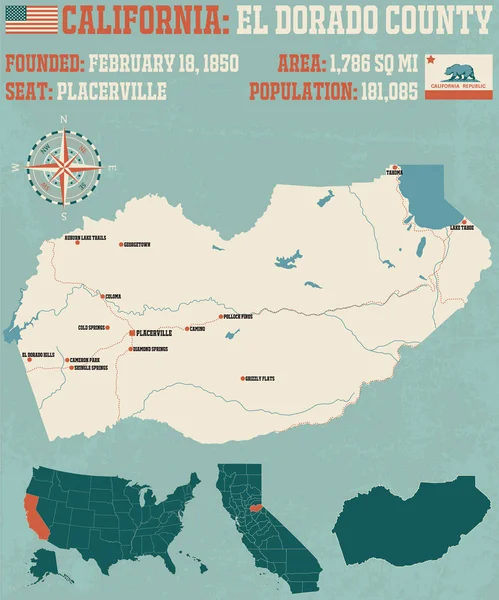 Mapa Grande Detallado Del Condado Dorado California — Archivo Imágenes Vectoriales