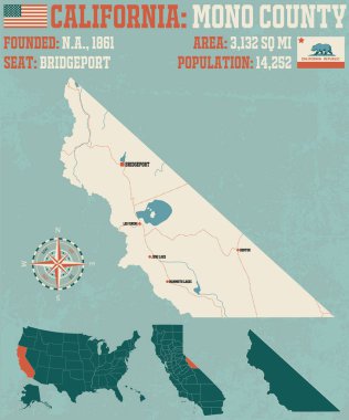 Mono county California'büyük ve ayrıntılı haritası.